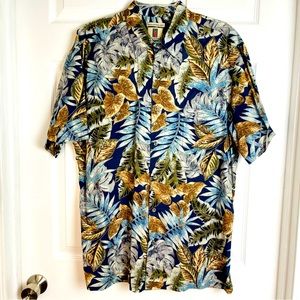 Vintage Tori Richard Hawaiian Aloha Leaf Shirt L Short Sleeve Honolulu Cotton